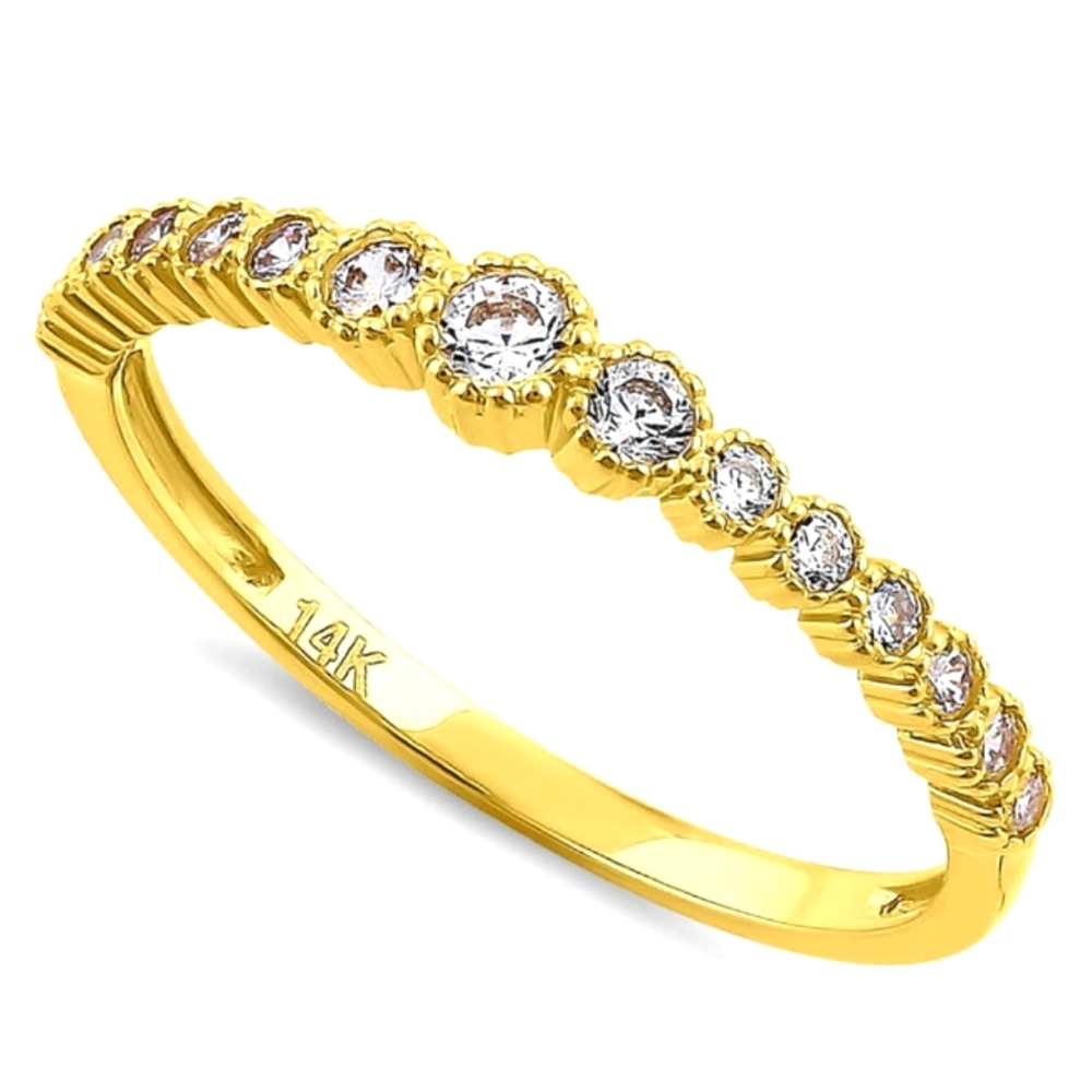 Solid 14K Yellow Gold Ascending Round Cut CZ Ring